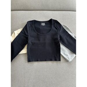 OQQ Long Sleeve Crop Top‎ Scoop Neck Seamless Activewear Basic Top Size S